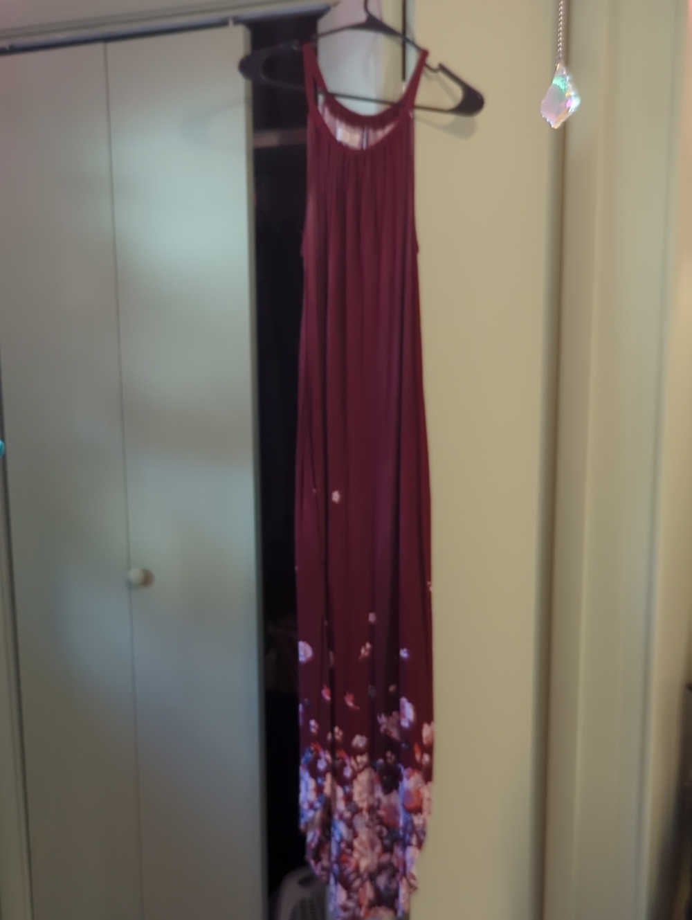 Maurices Burgundy Maxi Dress with Floral Hem